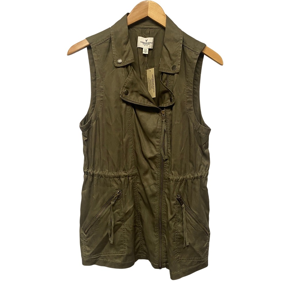 NWT American Eagle Outfitters Olive Green Utility Vest Jacket Moto‎ Style Medium